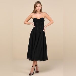 NWT Lulus Truest Sensation Black Lace Bustier Midi Dress Sz XL